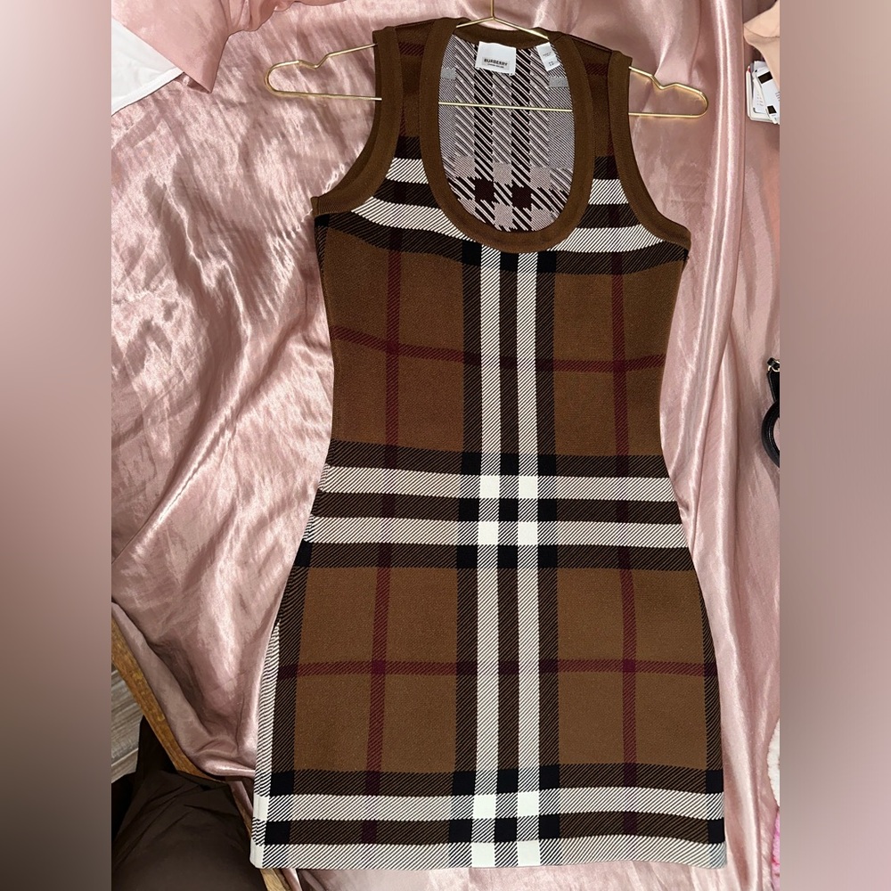 Burberry brown check fitted mini dress